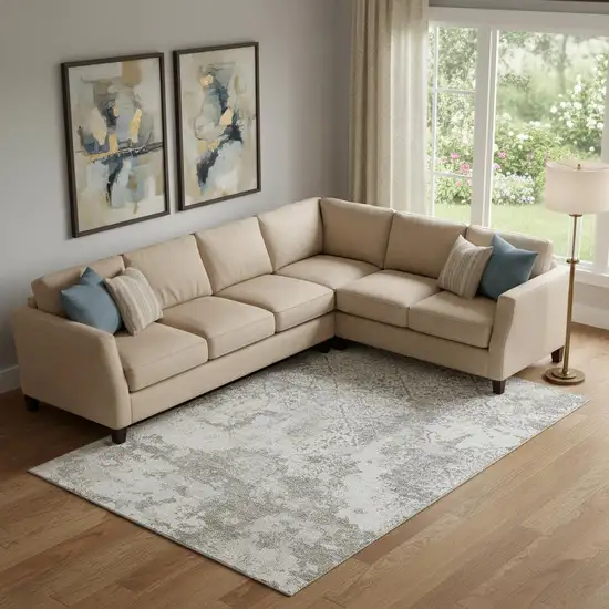 Ivory And Gray Abstract Washable Area Rug With UV Protection Photo 1