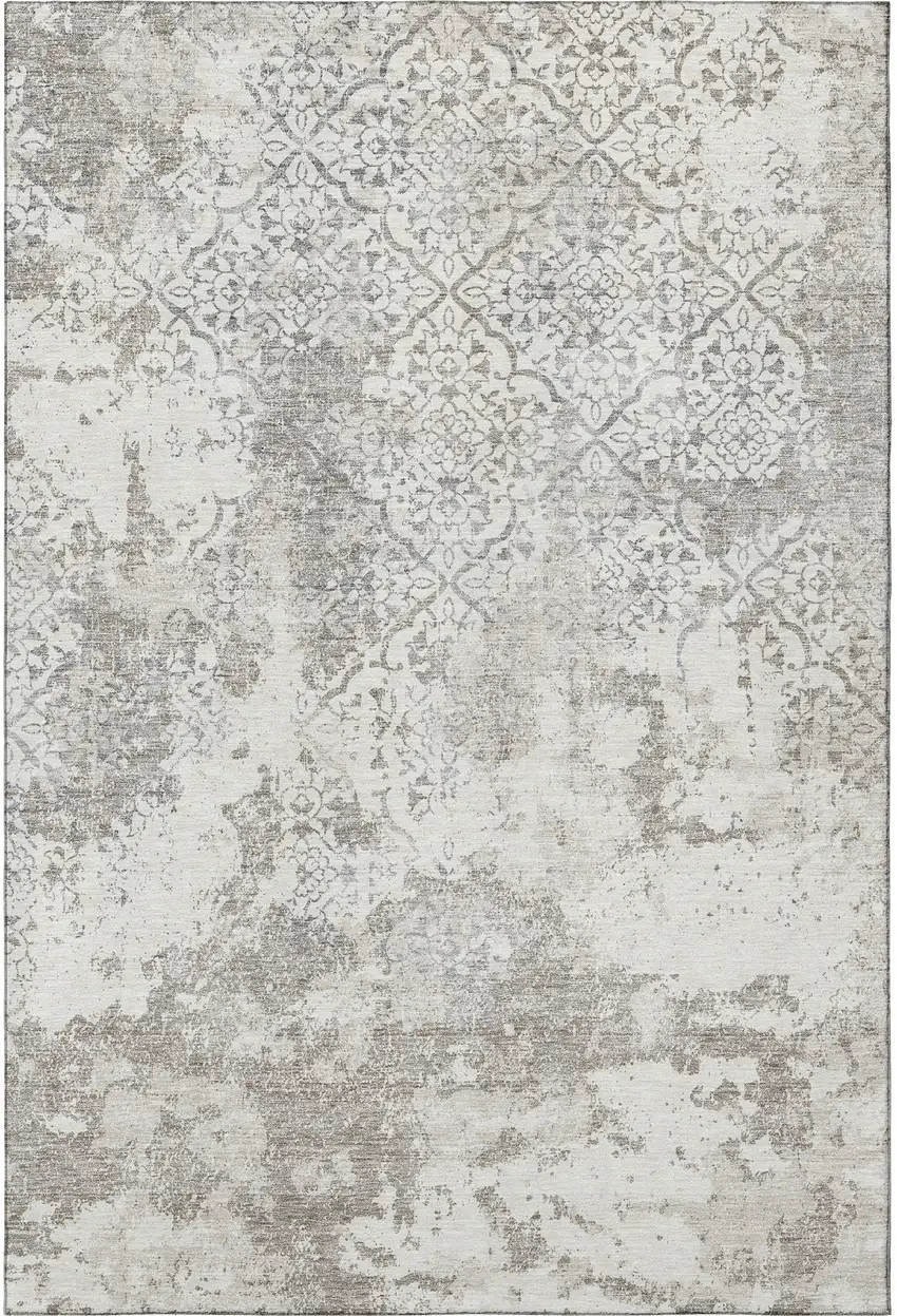 Ivory And Gray Abstract Washable Area Rug With UV Protection Photo 4