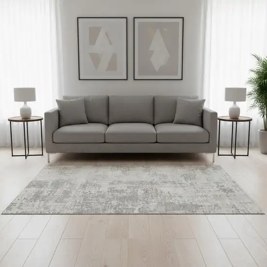 Ivory And Gray Abstract Washable Area Rug With UV Protection Photo 2