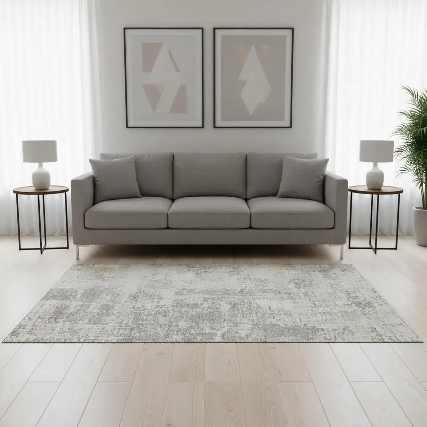 Ivory And Gray Abstract Washable Area Rug With UV Protection Photo 2