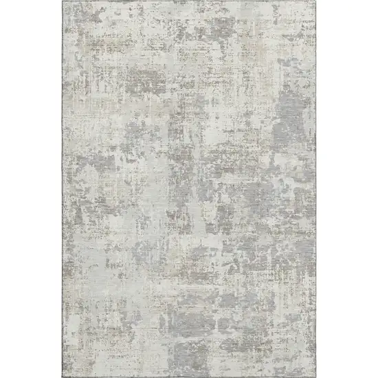 Ivory And Gray Abstract Washable Area Rug With UV Protection Photo 1