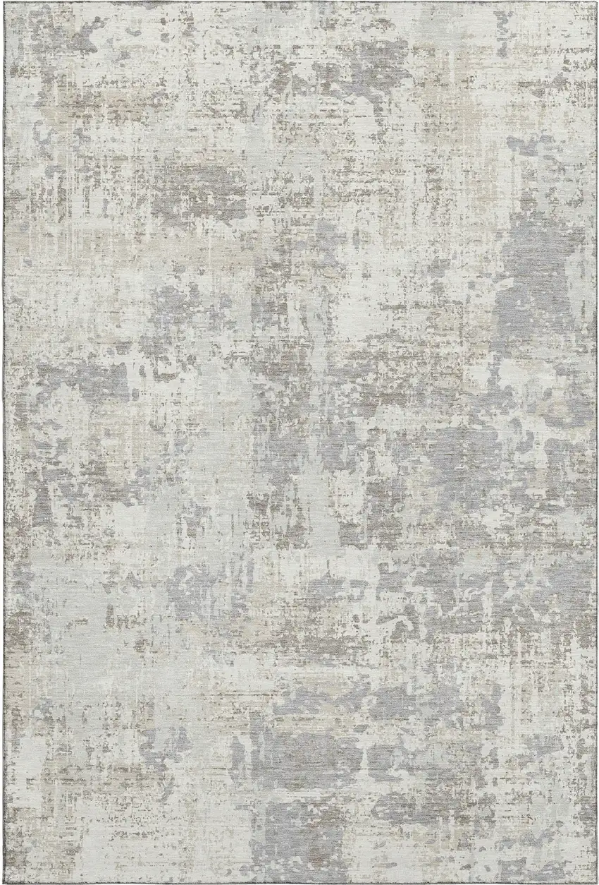 Ivory And Gray Abstract Washable Area Rug With UV Protection Photo 1