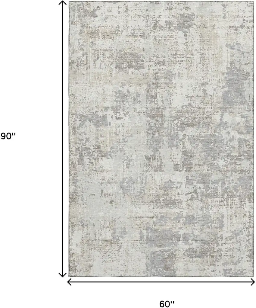 Ivory And Gray Abstract Washable Area Rug With UV Protection Photo 8