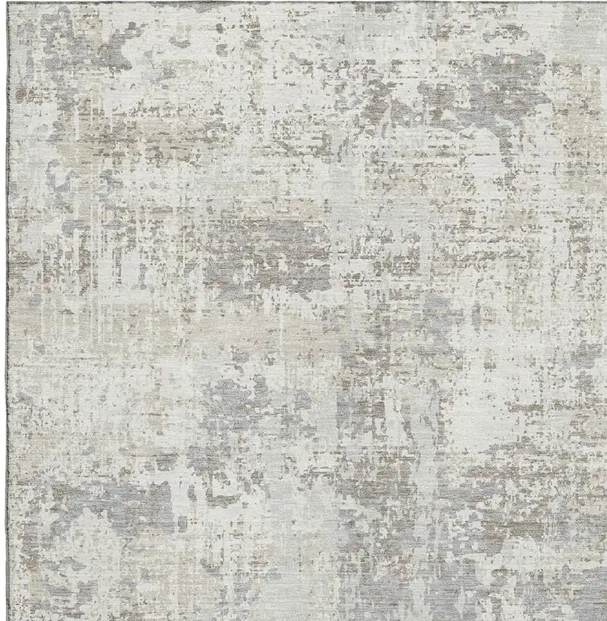 Ivory And Gray Abstract Washable Area Rug With UV Protection Photo 2