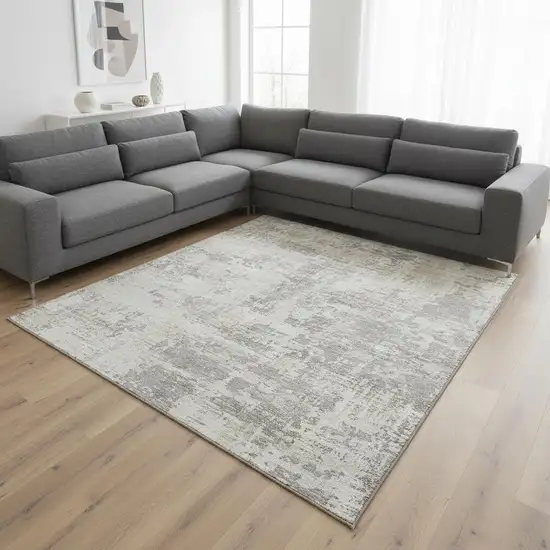 Ivory And Gray Abstract Washable Area Rug With UV Protection Photo 2