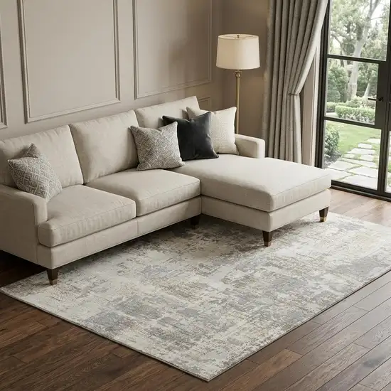 Ivory And Gray Abstract Washable Area Rug With UV Protection Photo 1