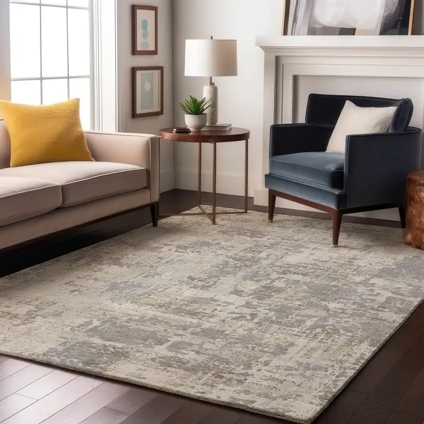 Ivory And Gray Abstract Washable Area Rug With UV Protection Photo 4