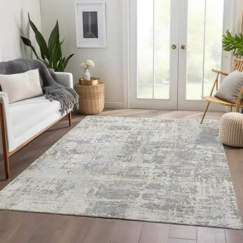 Ivory And Gray Abstract Washable Area Rug With UV Protection Photo 5