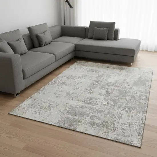 Ivory And Gray Abstract Washable Area Rug With UV Protection Photo 2