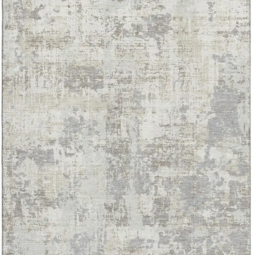 Ivory And Gray Abstract Washable Area Rug With UV Protection Photo 3