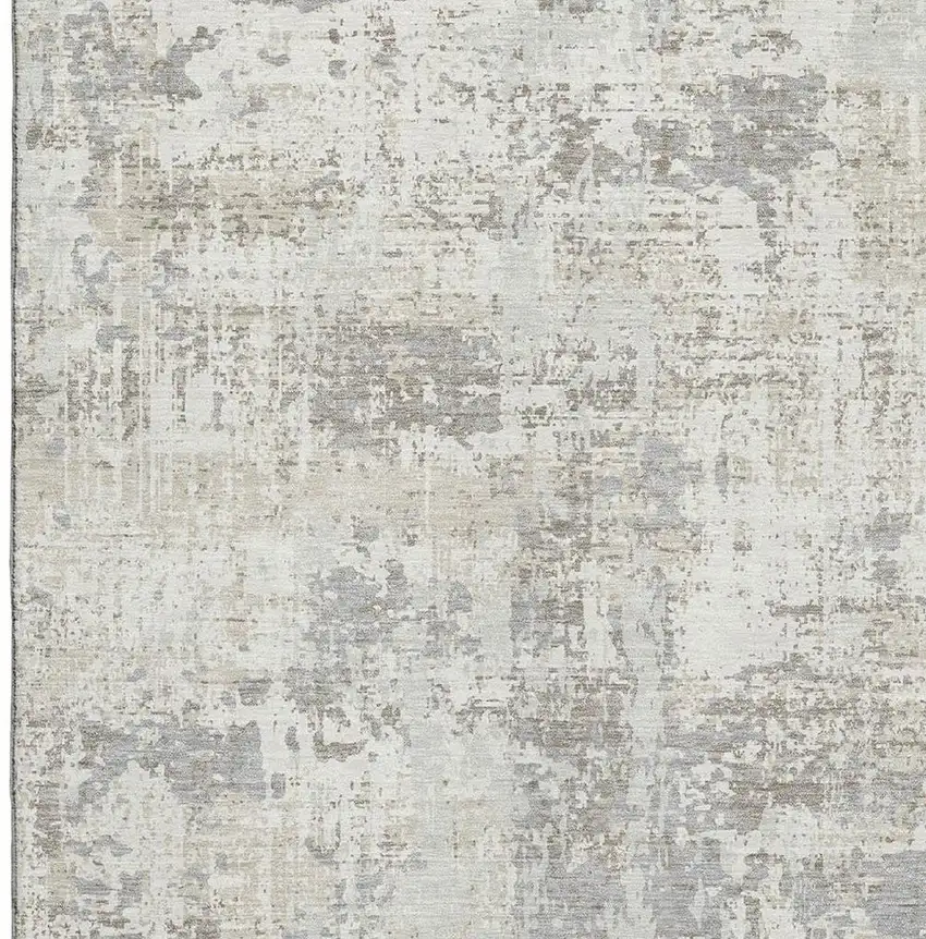 Ivory And Gray Abstract Washable Area Rug With UV Protection Photo 2