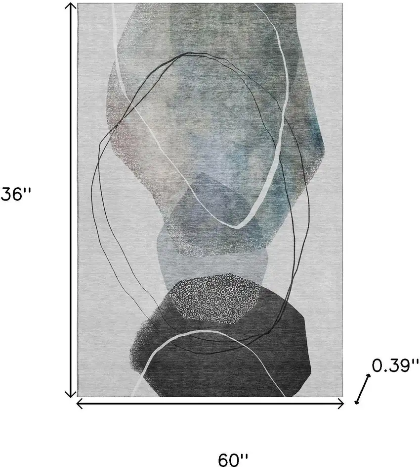 Ivory And Gray Abstract Washable Area Rug With UV Protection Photo 9