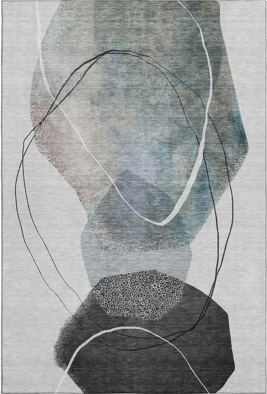 Ivory And Gray Abstract Washable Area Rug With UV Protection Photo 2