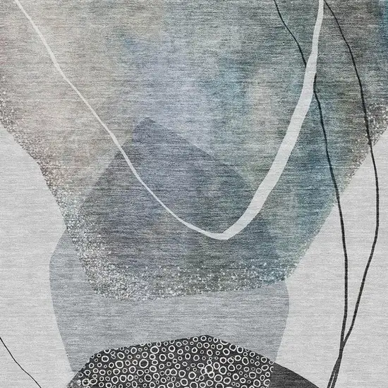 Ivory And Gray Abstract Washable Area Rug With UV Protection Photo 4