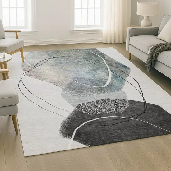 Ivory And Gray Abstract Washable Area Rug With UV Protection Photo 6
