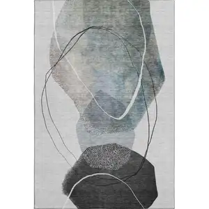 Photo of Ivory And Gray Abstract Washable Area Rug With UV Protection