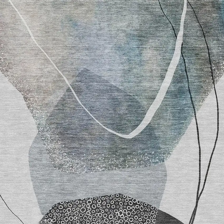 Ivory And Gray Abstract Washable Area Rug With UV Protection Photo 3