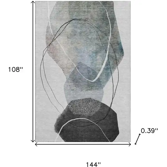 Ivory And Gray Abstract Washable Area Rug With UV Protection Photo 8