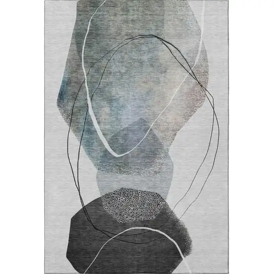 Ivory And Gray Abstract Washable Area Rug With UV Protection Photo 3