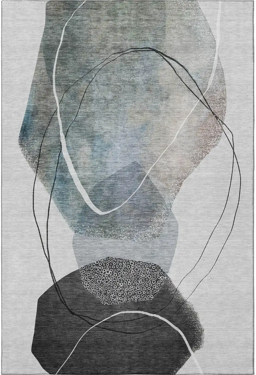 Ivory And Gray Abstract Washable Area Rug With UV Protection Photo 3