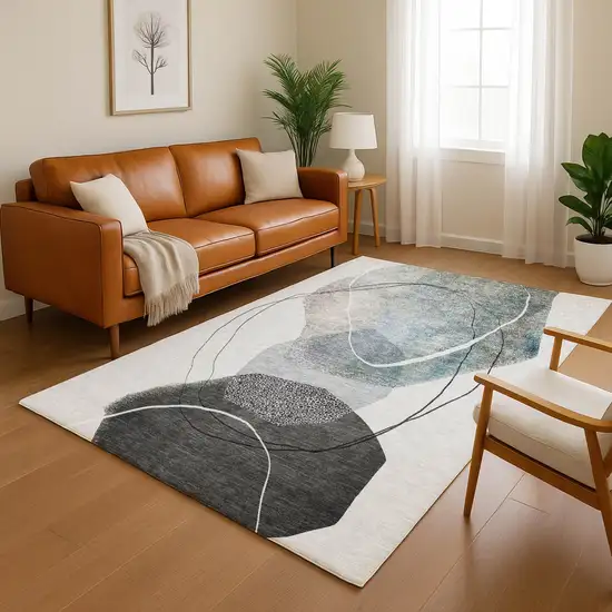 Ivory And Gray Abstract Washable Area Rug With UV Protection Photo 4