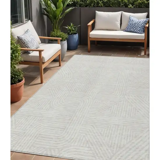 Ivory And Gray Abstract Washable Indoor Outdoor Area Rug Photo 1