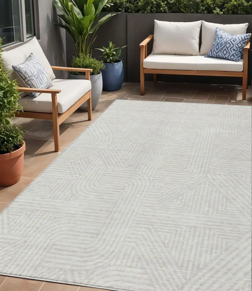 Ivory And Gray Abstract Washable Indoor Outdoor Area Rug Photo 1