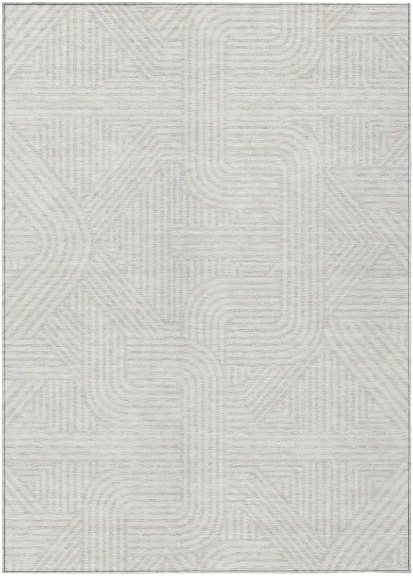 Ivory And Gray Abstract Washable Indoor Outdoor Area Rug Photo 2
