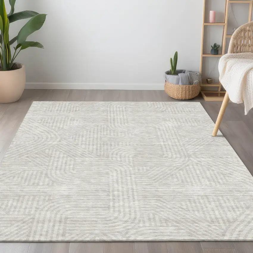 Ivory And Gray Abstract Washable Indoor Outdoor Area Rug Photo 9