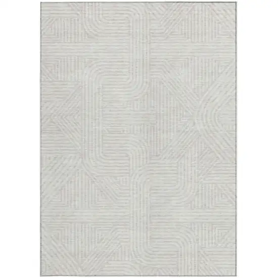 Ivory And Gray Abstract Washable Indoor Outdoor Area Rug Photo 4