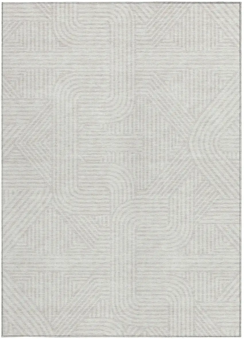 Ivory And Gray Abstract Washable Indoor Outdoor Area Rug Photo 4