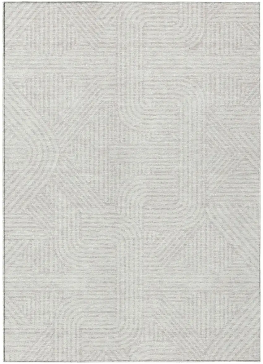 Ivory And Gray Abstract Washable Indoor Outdoor Area Rug Photo 2