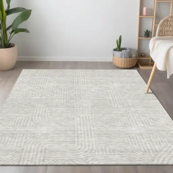 Ivory And Gray Abstract Washable Indoor Outdoor Area Rug Photo 9