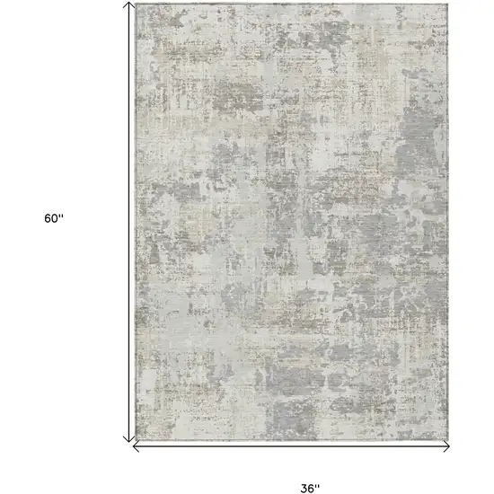Ivory And Gray Abstract Washable Indoor Outdoor Area Rug Photo 3
