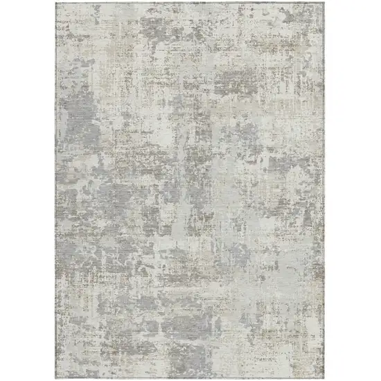 Ivory And Gray Abstract Washable Indoor Outdoor Area Rug Photo 5