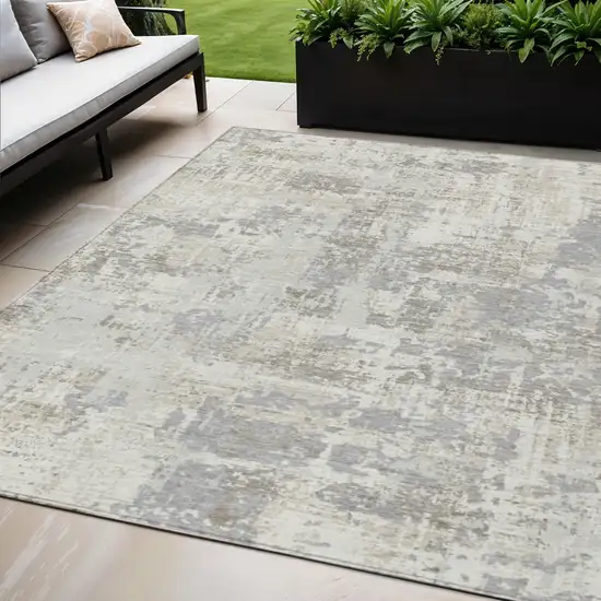 Ivory And Gray Abstract Washable Indoor Outdoor Area Rug Photo 1