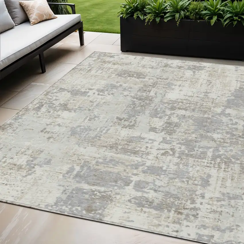 Ivory And Gray Abstract Washable Indoor Outdoor Area Rug Photo 1