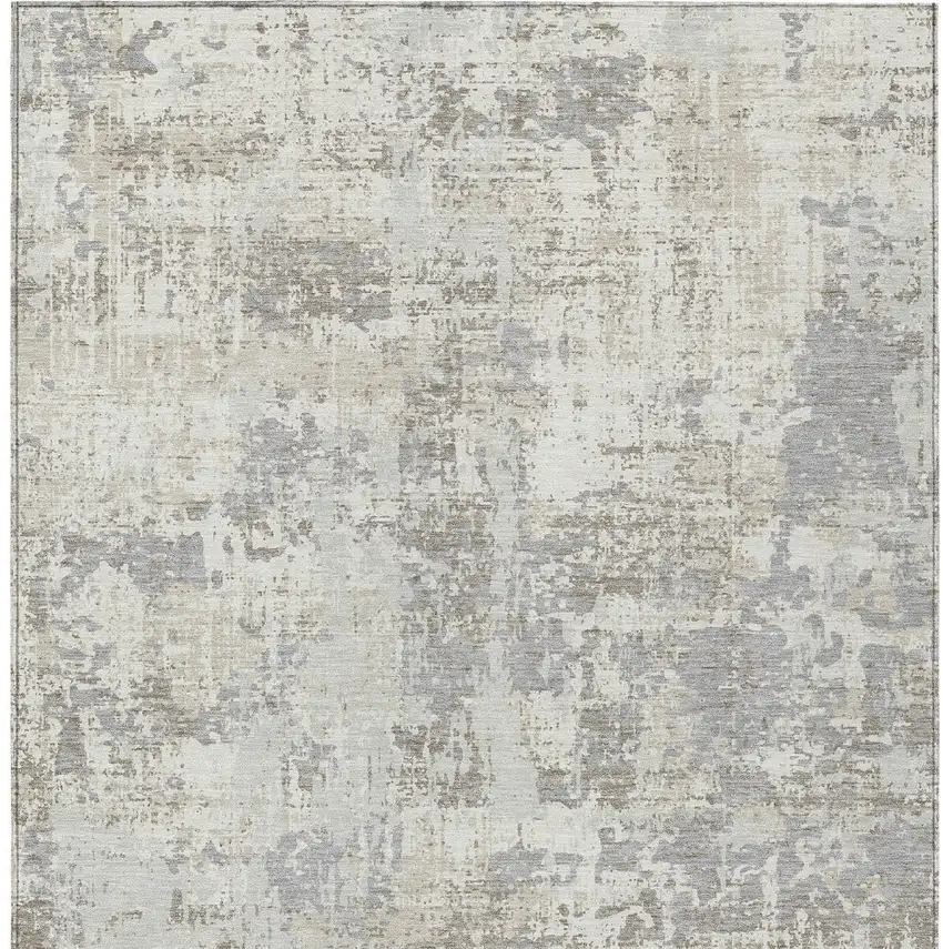 Ivory And Gray Abstract Washable Indoor Outdoor Area Rug Photo 6