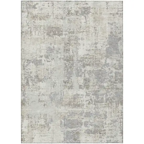 Ivory And Gray Abstract Washable Indoor Outdoor Area Rug Photo 2