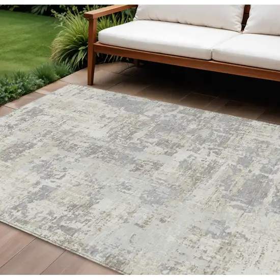 Ivory And Gray Abstract Washable Indoor Outdoor Area Rug Photo 1