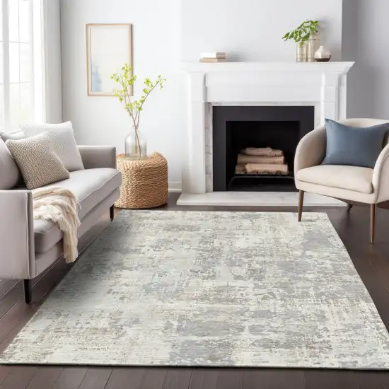Ivory And Gray Abstract Washable Indoor Outdoor Area Rug Photo 8