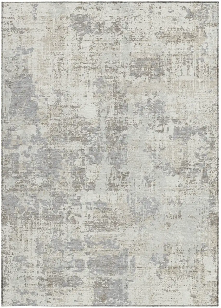 Ivory And Gray Abstract Washable Indoor Outdoor Area Rug Photo 6