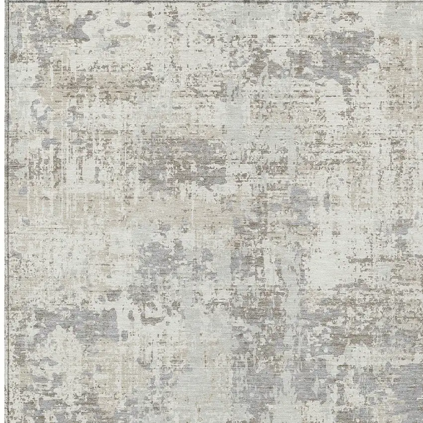 Ivory And Gray Abstract Washable Indoor Outdoor Area Rug Photo 5