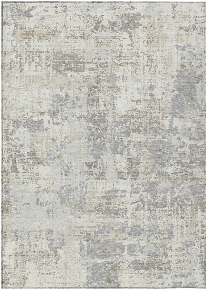 Ivory And Gray Abstract Washable Indoor Outdoor Area Rug Photo 2