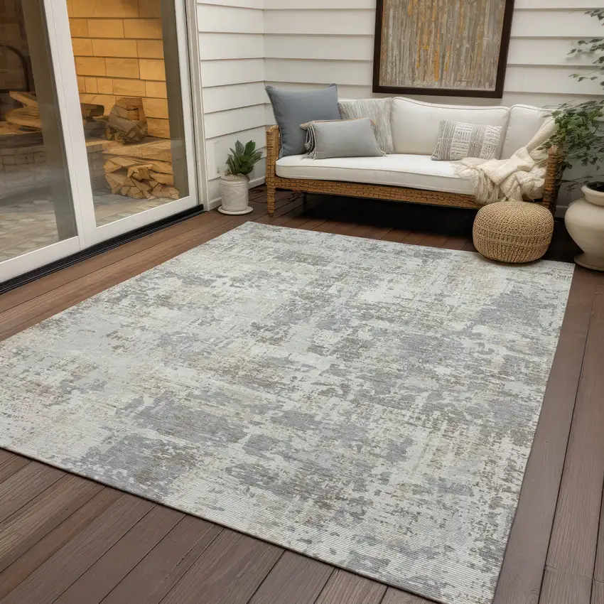 Ivory And Gray Abstract Washable Indoor Outdoor Area Rug Photo 7