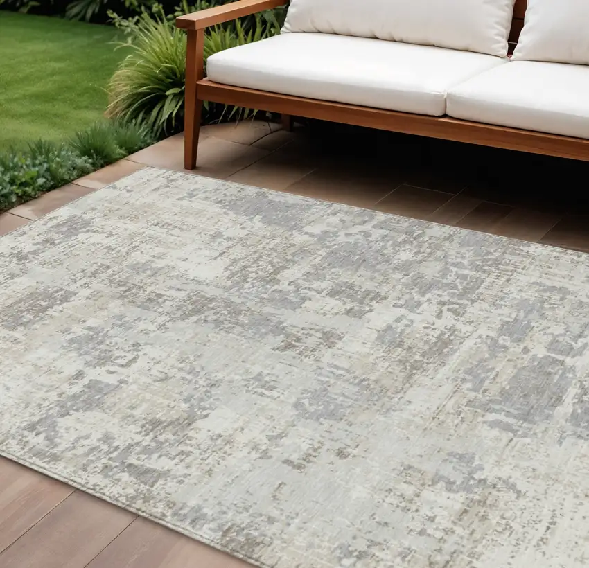 Ivory And Gray Abstract Washable Indoor Outdoor Area Rug Photo 1