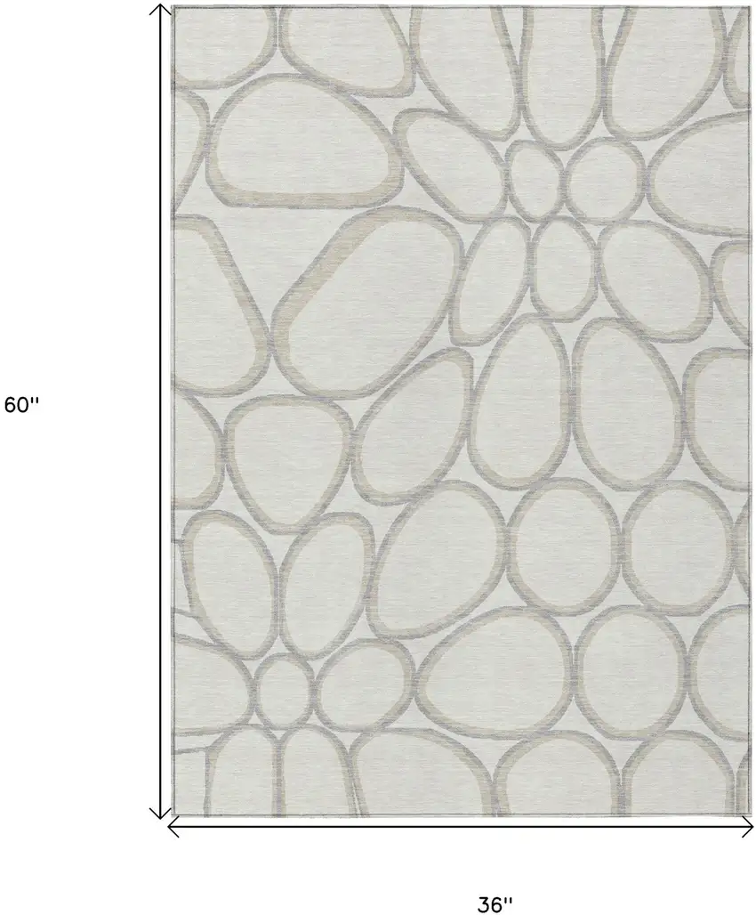 Ivory And Gray Abstract Washable Indoor Outdoor Area Rug Photo 3