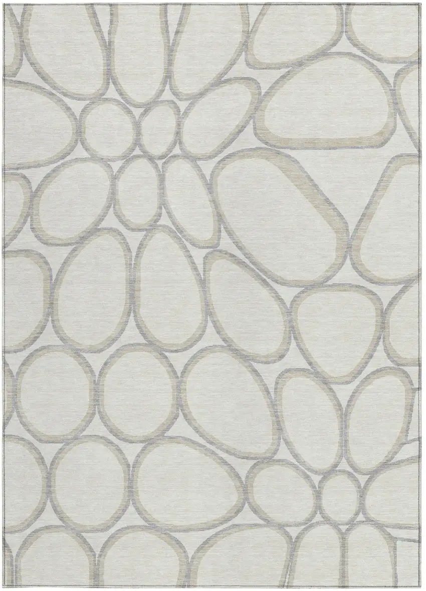 Ivory And Gray Abstract Washable Indoor Outdoor Area Rug Photo 7