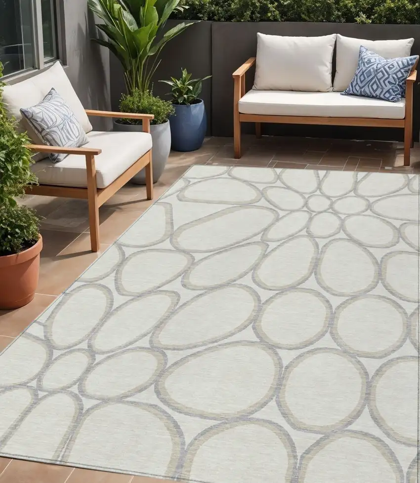 Ivory And Gray Abstract Washable Indoor Outdoor Area Rug Photo 1