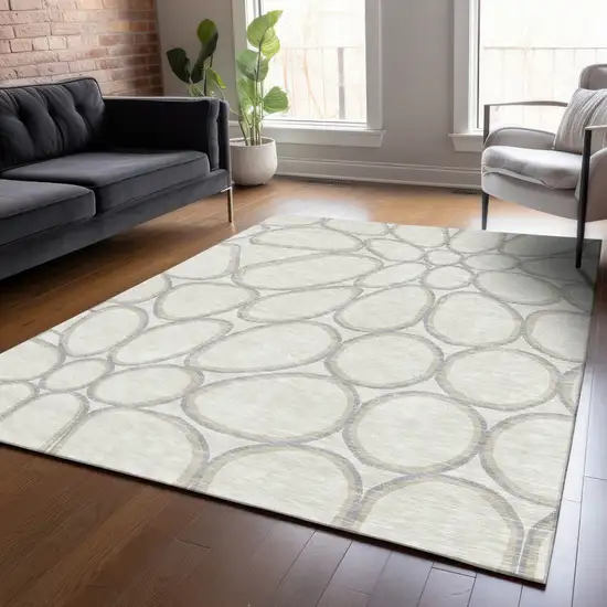 Ivory And Gray Abstract Washable Indoor Outdoor Area Rug Photo 9